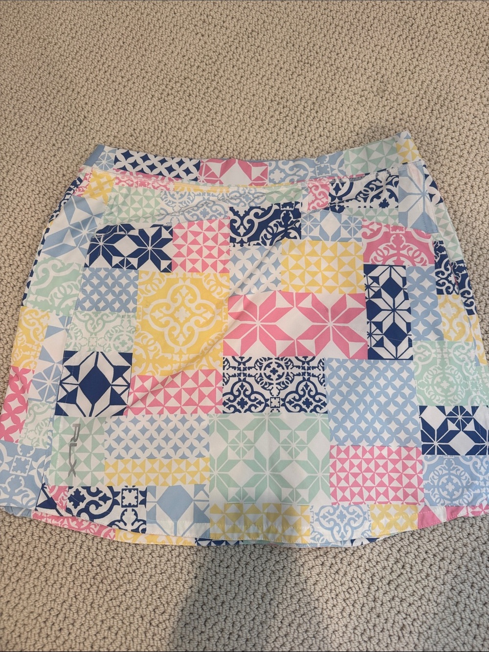 RLX Ralph Lauren Pastel Patchwork Circle Skort in Navy, Pink & Yellow